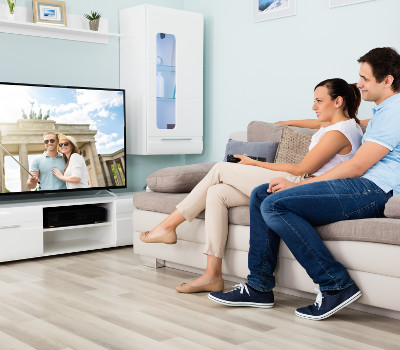 Family enjoying high-resolution display at home